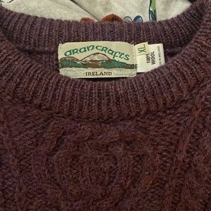 Aran Crafts Cable Fisherman Knit Crew Neck Wool Sweater